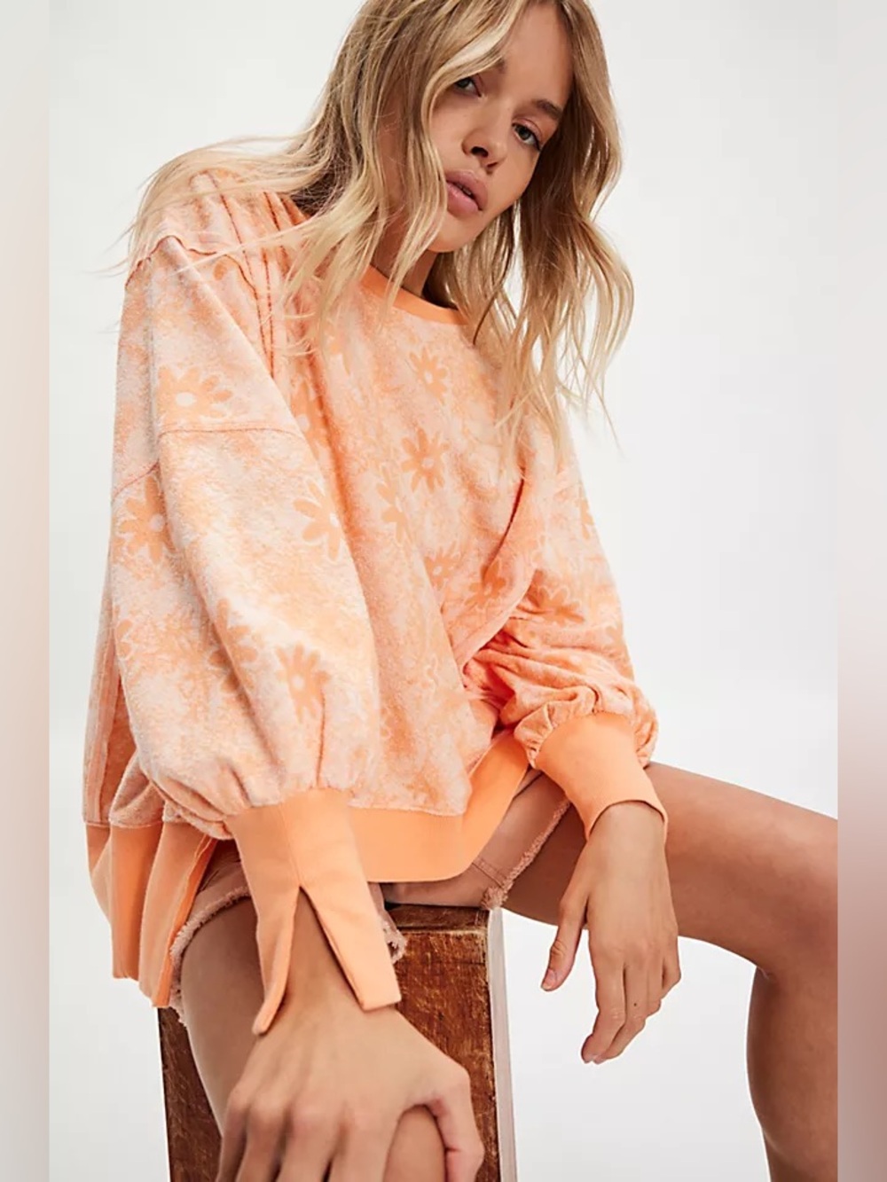 Free People Steal My Sunshine Pullover Sunshine Combo Orange Floral XS $128